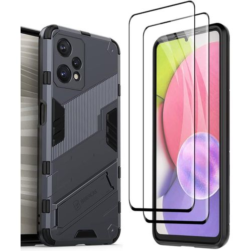 Robuste Housse Pour Oppo Realme 9 5g / Realme 9 Pro [2 Verre Trempe], Pc+Tpu Ultra Protection Coque Rugged Armor Bumper Case Cover Avec Support Invisible - Gris.