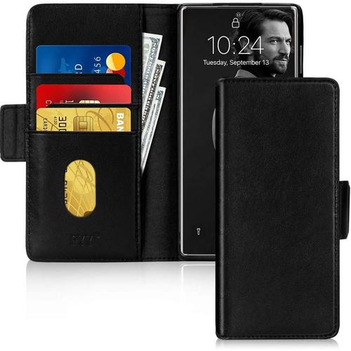 Etui Coque Samsung Galaxy Note 20, Veritable Cuir De Vache, Rfid Etui Portefeuille Luxe Fabrique A La Main Avec Fonction De Support Pour Samsung Galaxy Note 20 6.7 2020 Noir