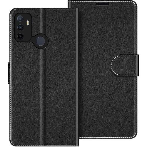 Coque En Cuir Oppo A53s, Etui Telephone Oppo A53s, Housse Pochette Oppo A53s Fonction Stand Etui Coque Pour Oppo A53s, Noir