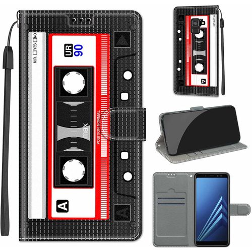 Coque Compatible Pour Samsung Galaxy A8 2018 Etui Silicone Pu Cuir Magnetique Clapet A Rabat Support Avec Cordon Motif Dr?Le Portefeuille Kickstand Bumper Housse Cover, Ruban