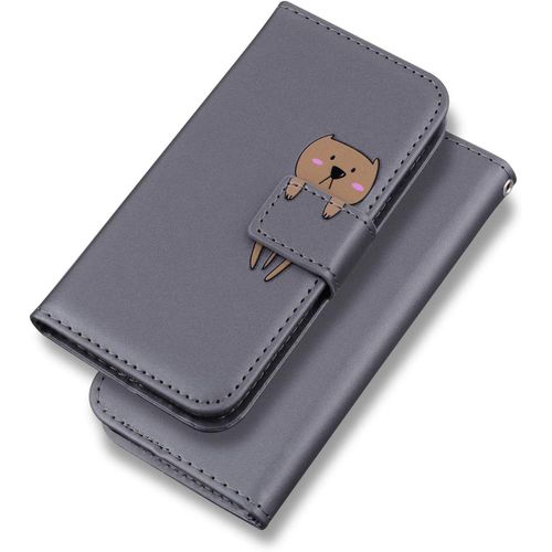 Coque Samsung Galaxy A750,Coque Samsung Galaxy A7 2018,Housse En Cuir 3d Ours Dessin Anime,Portefeuille Etui En Protecion Pour Galaxy A750/A7-2018,Gris