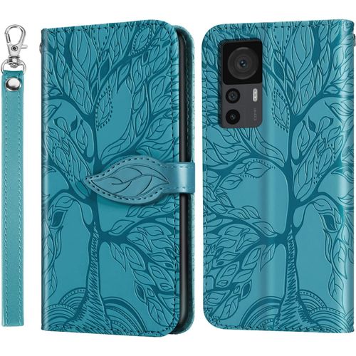 Coque Xiaomi 12t / 12t Pro 5g Arbre En Relief Housse En Cuir Pu Mi 12t Portefeuille Etui A Rabat Pour Xiaomi Mi 12t Pro/Mi 12t 5g - Bleu