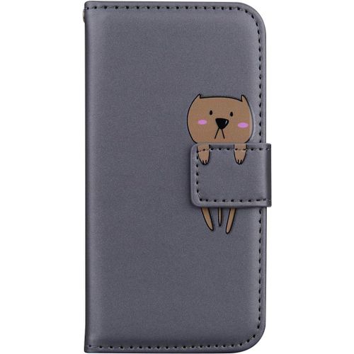 Coque Samsung Galaxy A5 2018,Housse En Cuir 3d Ours Dessin Anime,Portefeuille Etui En Protecion Pour Galaxy A5-2018,Gris