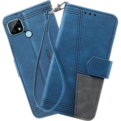 Coque Compatible Avec Oppo Realme C21 / Realme C20, Portefeuille Housse En Cuir Pu Pour Oppo Realme C21 / Realme C20, Magnetique Antichoc Flip Coque, Bleu