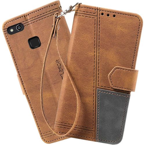 Coque Compatible Avec Huawei P10 Lite/Nova Lite, Portefeuille Housse En Cuir Pu Pour Huawei P10 Lite/Nova Lite, Magnetique Antichoc Flip Coque, Brun