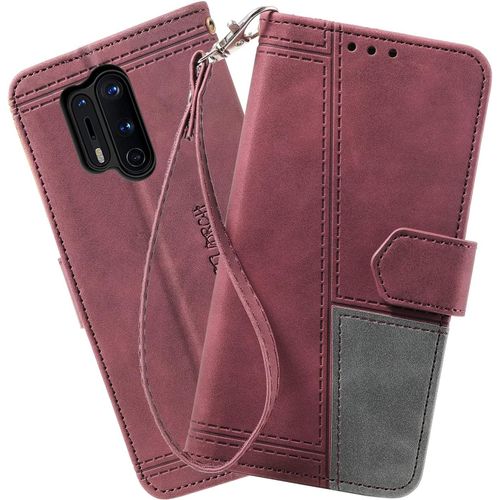Coque Compatible Avec Oneplus 8 Pro, Portefeuille Housse En Cuir Pu Pour Oneplus 8 Pro, Magnetique Antichoc Flip Coque, Vin Rouge