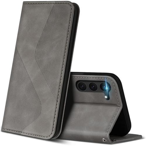 Coque Pour Samsung Galaxy S23, Premium Etui Housse En Cuir De Protection Avec [Emplacements Cartes] [Magnetique], Clapet Folio Portefeuille Pour Samsung S23 (Gris)