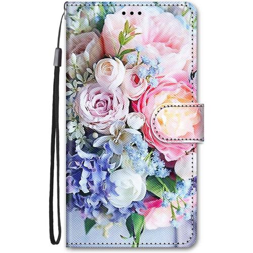 Cuir Coque Pour Oppo A57 5g 2022 Antichoc Avec Support Clapet Design Silicone Motif Dr?Le Etui Bumper Kickstand Case Cover Housse Fille Femme Homme Portefeuille - Fleur