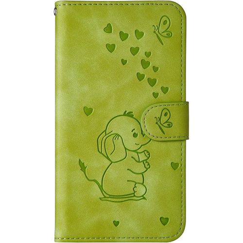 Coque Samsung Galaxy Note10, Cute Bebe Elephant Housse Etui En Cuir Portefeuille Magnetique Flip Cover Wallet Case Avec Carte Fentes, Fonction Stand -Vert