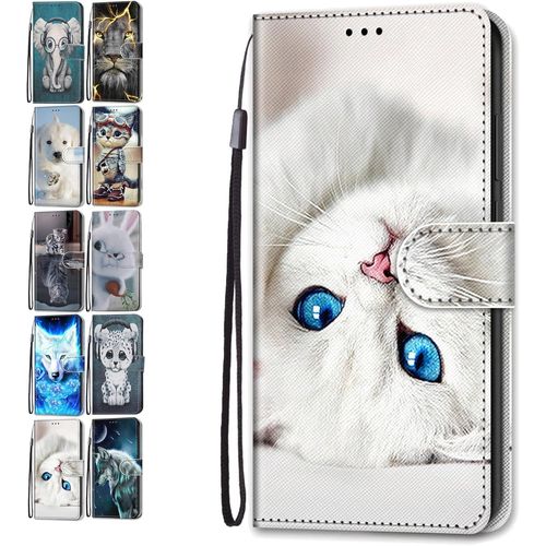 Portefeuille Coque Pour Samsung Galaxy S6 Edge Cuir Flip Case Cover Motif Avec Fentes De Carte Pochette A Rabat Protecteur Etui Housse - Chat Blanc