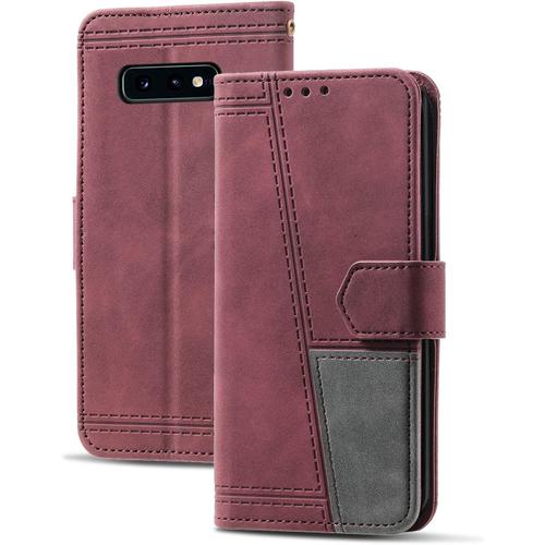 Coque Compatible Avec Galaxy S10e, Portefeuille Housse En Cuir Pu Pour Samsung Galaxy S10e, Magnetique Antichoc Flip Coque, Vin Rouge