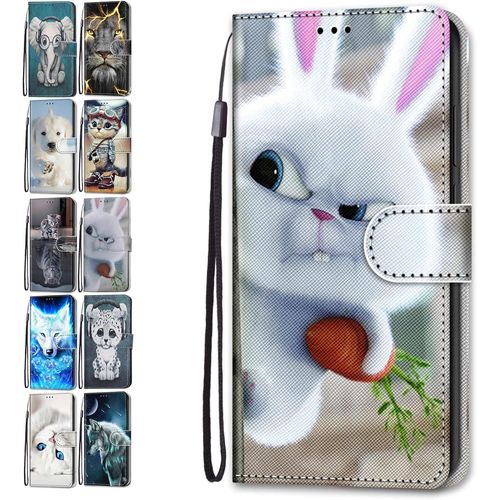 Portefeuille Coque Pour Samsung Galaxy S6 Edge Cuir Flip Case Cover Motif Avec Fentes De Carte Pochette A Rabat Protecteur Etui Housse - Lapin