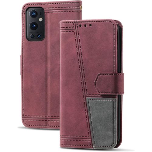 Coque Compatible Avec Oneplus 9 Pro, Portefeuille Housse En Cuir Pu Pour Oneplus 9 Pro, Magnetique Antichoc Flip Coque, Vin Rouge