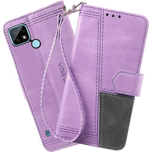 Coque Compatible Avec Oppo Realme C21 / Realme C20, Portefeuille Housse En Cuir Pu Pour Oppo Realme C21 / Realme C20, Magnetique Antichoc Flip Coque, Violet