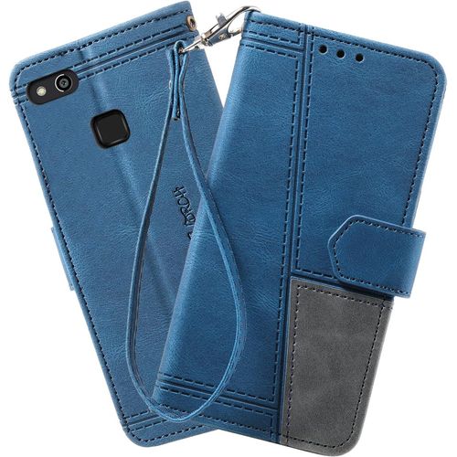 Coque Compatible Avec Huawei P10 Lite/Nova Lite, Portefeuille Housse En Cuir Pu Pour Huawei P10 Lite/Nova Lite, Magnetique Antichoc Flip Coque, Bleu