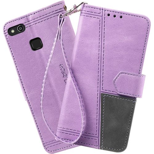 Coque Compatible Avec Huawei P10 Lite/Nova Lite, Portefeuille Housse En Cuir Pu Pour Huawei P10 Lite/Nova Lite, Magnetique Antichoc Flip Coque, Violet