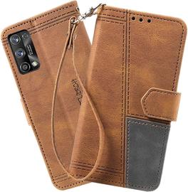 Coque Compatible Avec Oppo Realme 7 Pro, Portefeuille Housse En Cuir Pu Pour Realme 7 Pro, Magnetique Antichoc Flip Coque, Brun