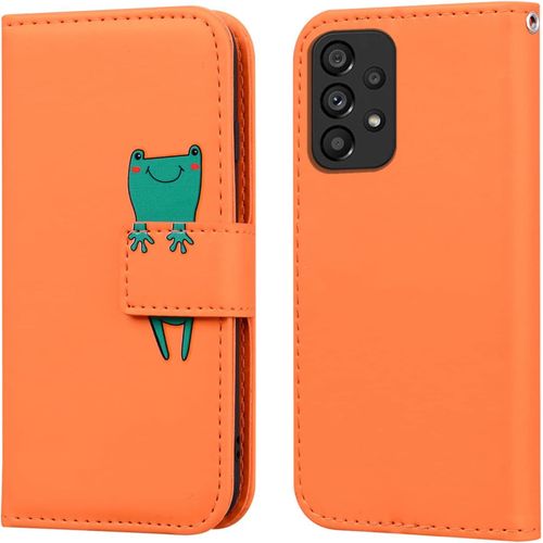 Etui Coque Pour Samsung Galaxy A23 4g/A23 5g/M23(6.6""),Protection Housse En Cuir Antichoc Tpu Etui Pu Portefeuille Avec [Bequille] [Fentes Pour Cartes],Orange Grenouille