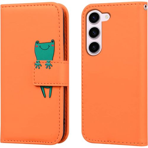 Etui Coque Pour Samsung Galaxy S23+/S23 Plus(6.6""),Protection Housse En Cuir Antichoc Tpu Etui Pu Portefeuille Avec [Bequille] [Fentes Pour Cartes],Orange Grenouille