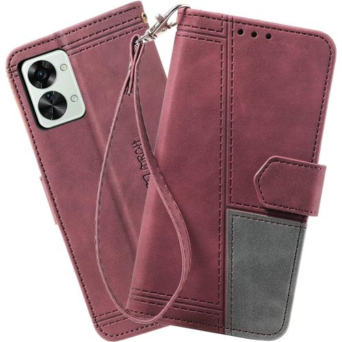 Coque Compatible Avec Oneplus Nord 2t 5g, Portefeuille Housse En Cuir Pu Pour Oneplus Nord 2t 5g, Magnetique Antichoc Flip Coque, Vin Rouge