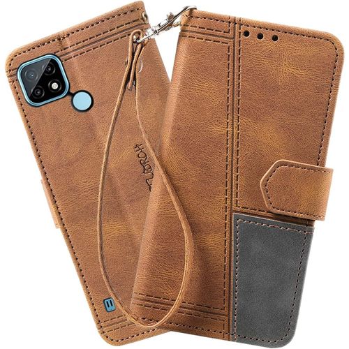 Coque Compatible Avec Oppo Realme C21 / Realme C20, Portefeuille Housse En Cuir Pu Pour Oppo Realme C21 / Realme C20, Magnetique Antichoc Flip Coque, Brun