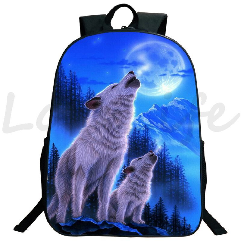 Ice Fire Wolf-sac à Dos De Grande Capacité Pour Adolescents Sacs D'école Sac à Dos étudiant Sac à Dos Décontracté Sac De Voyage Pour Hommes Sac à Dos Pour Enfants 16 Pouces 3d