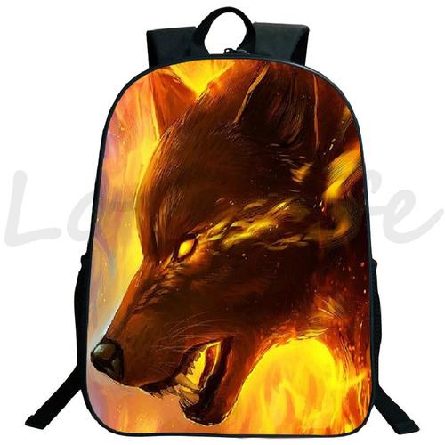 Ice Fire Wolf-sac à Dos De Grande Capacité Pour Adolescents Sacs D'école Sac à Dos étudiant Sac à Dos Décontracté Sac De Voyage Pour Hommes Sac à Dos Pour Enfants 16 Pouces 3d