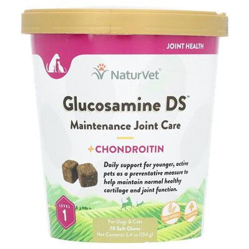 Naturvet Glucosamine Ds, Soin D'entretien Des Articulations + Chondroïtine, Pour Chiens Et Chats, Niveau 1, 70 Friandises Molles À Mâcher, 154 G