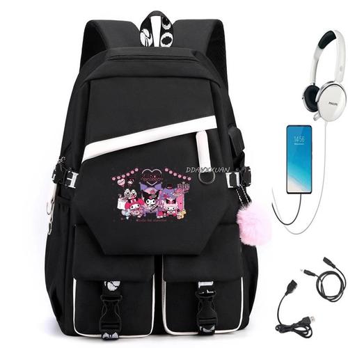 Melody Kuromi Patchwork School Bags Junior High School Backpack Travel Sports Casual Laptop Teens Men Women