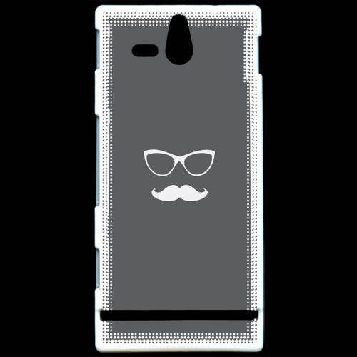 Coque  Sony Xperia U Moustache Gris & Blanc