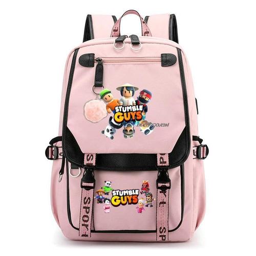 Stumble Guys-sac à Dos D'école En Toile Avec Port Usb Sacoche De Voyage Pour Ordinateur Portable