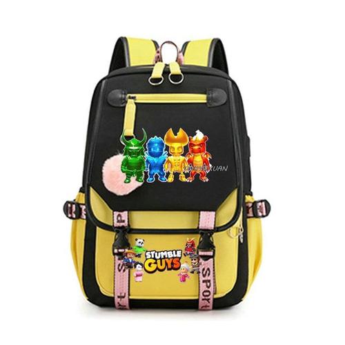 Stumble Guys-sac à Dos D'école En Toile Avec Port Usb Sacoche De Voyage Pour Ordinateur Portable