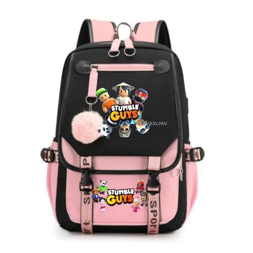 Stumble Guys-sac à Dos D'école En Toile Avec Port Usb Sacoche De Voyage Pour Ordinateur Portable