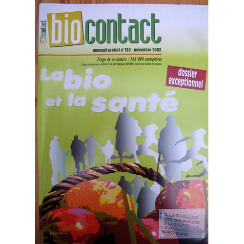 Biocontact N° 130, De Novembre 2003, La Bio Et La Santé