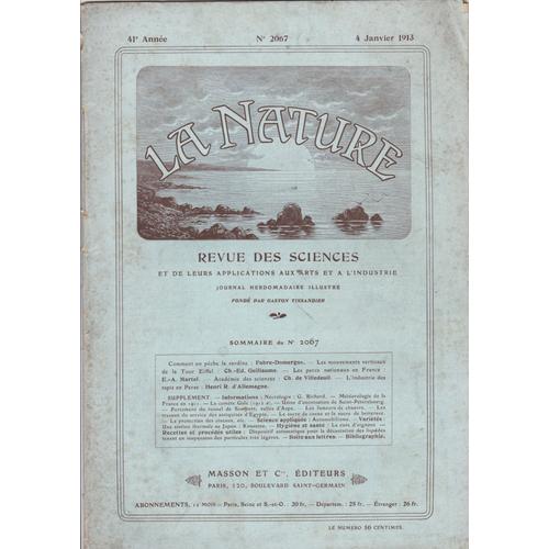 La Nature  Revue Des Sciences Et De Leurs Applications Aux Arts Et A L'industrie  N° 2067 : Comment On Peche La Sardine / Les Mouvements Verticaux De La Tour Eiffel  Etc...