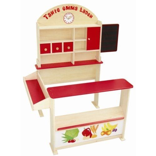 Marchande En Bois - Roba - Tante Emma - Comptoir, Tableau, 3 Tiroirs - Rouge/Naturel