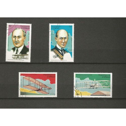 Série 4 Timbres Congo "90ème Anniversaire Du Vol Des Frères Wright" 1993