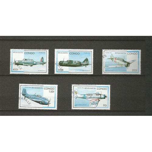 Série 5 Timbres Du Congo Thème "Avions De Guerre"