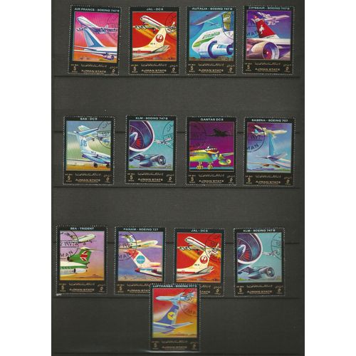 Série 13 Timbres État D' Ajman, Emirats Arabes Unis Sur Le Thème "Compagnies Aériennes"