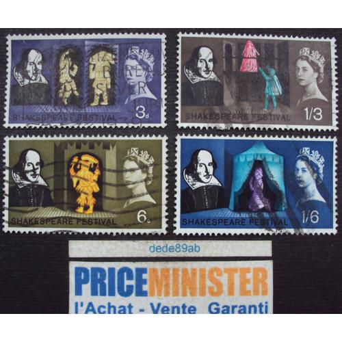 Royaume-Uni..  Lot De 4 Timbres : William Shakespeare(1564-1616) Elisabeth 2 . Oblitérés