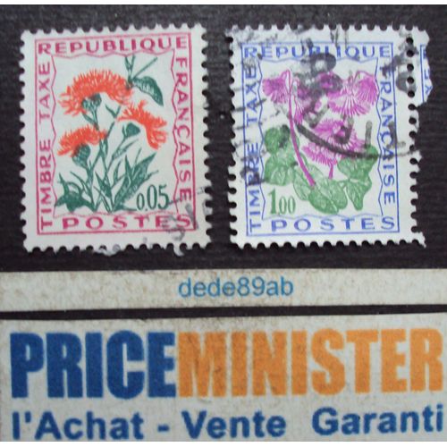 France..  2 Timbres Taxe . Fleurs . Oblitérés.