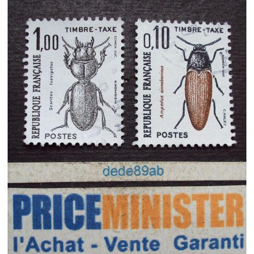 France..  2 Timbres Taxe . Insectes . Oblitérés.
