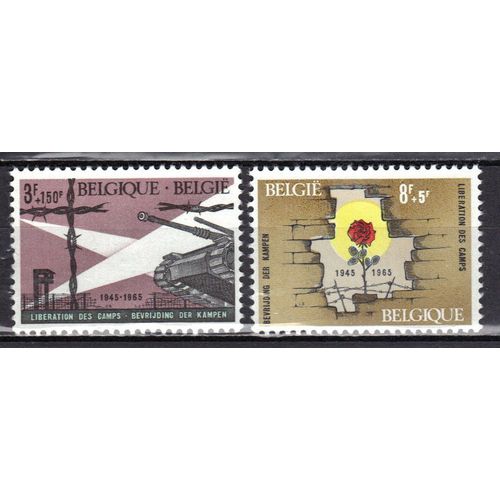 Belgique 1965 : 20è Anniversaire De La Libération Des Camps : Char Et Mirador / Rose Dans Les Ruines - Série De 2 Timbres Neufs **