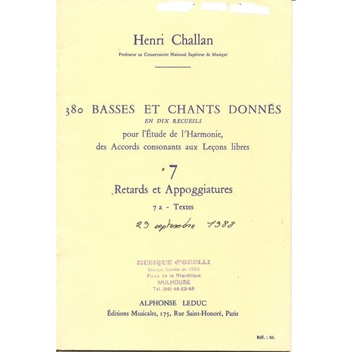 380 Basses Et Chants Donnés - Retards Et Appogiatures