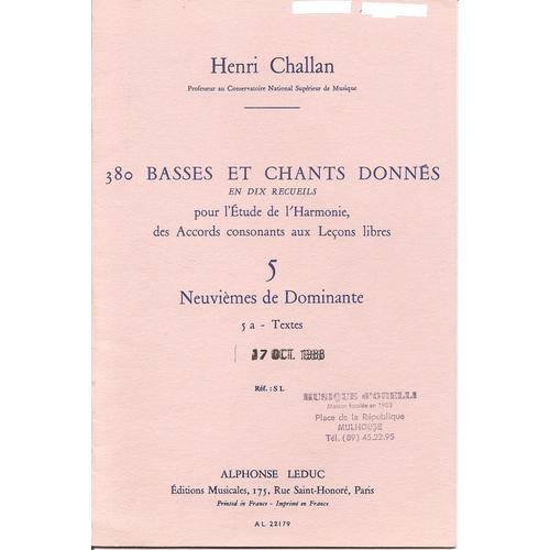 380 Basses Et Chants Donnés - Neuvième De Dominante