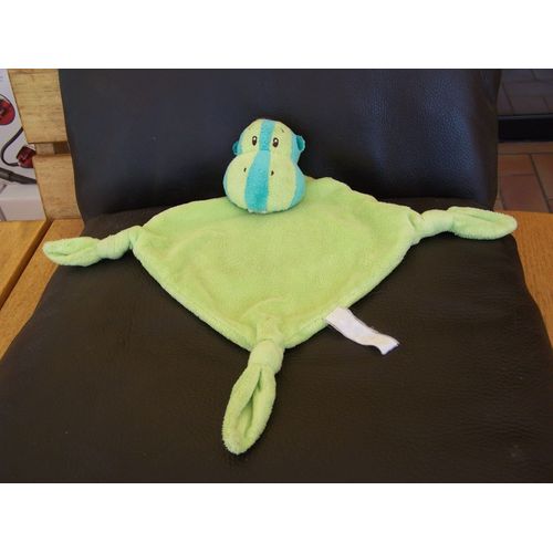 Doudou Plat Zebre Girafe Hippopotame 3 Noeuds Vert Et Turquoise