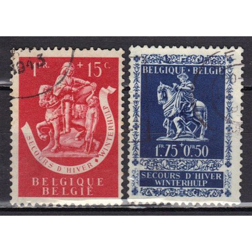 Belgique 1942 : Secours D'hiver : Iconographie De Saint Martin Déchirant Son Manteau - Série De 2 Timbres Oblitérés