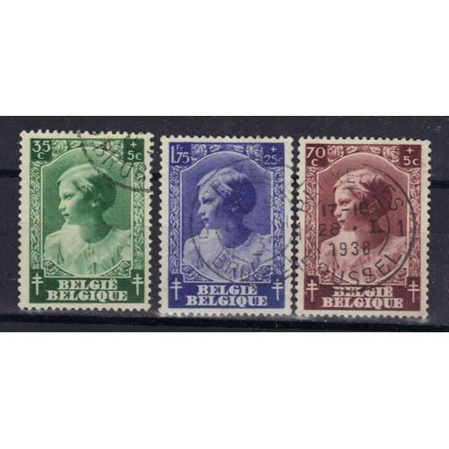 Belgique 1937 : Effigie De La Princesse Joséphine-Charlotte - Série De 3 Timbres Oblitérés