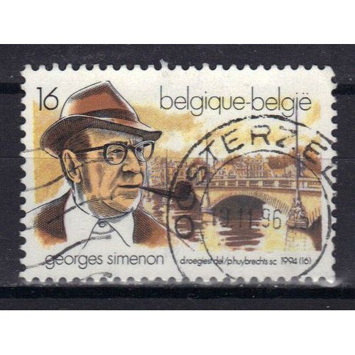 Belgique 1994 : Hommage À Georges Simenon (1903-1989) : Portrait Du Romancier : Pont Des Arches, À Liège - Timbre Oblitéré
