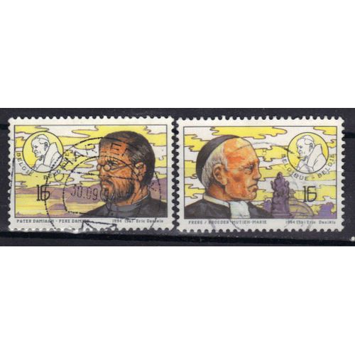 Belgique 1994 : Visite De S.S. Le Pape Jean Paul 2 : Portrait Du Père Damien / Portrait De Saint Mutien-Marie - Série De 2 Timbres Oblitérés
